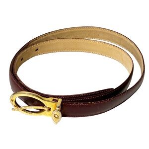 Christian Dior Vintage Red Gold Hardware Skinny Belt Size Medium